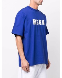 dunkelblaues und weißes bedrucktes T-Shirt mit einem Rundhalsausschnitt von MSGM