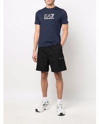 dunkelblaues und weißes bedrucktes T-Shirt mit einem Rundhalsausschnitt von Ea7 Emporio Armani