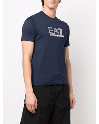 dunkelblaues und weißes bedrucktes T-Shirt mit einem Rundhalsausschnitt von Ea7 Emporio Armani