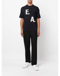 dunkelblaues und weißes bedrucktes T-Shirt mit einem Rundhalsausschnitt von Emporio Armani