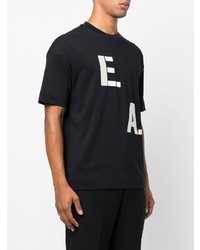 dunkelblaues und weißes bedrucktes T-Shirt mit einem Rundhalsausschnitt von Emporio Armani