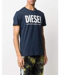 dunkelblaues und weißes bedrucktes T-Shirt mit einem Rundhalsausschnitt von Diesel