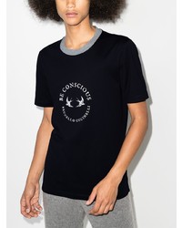 dunkelblaues und weißes bedrucktes T-Shirt mit einem Rundhalsausschnitt von Brunello Cucinelli