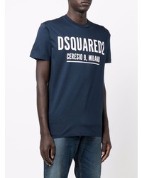 dunkelblaues und weißes bedrucktes T-Shirt mit einem Rundhalsausschnitt von DSQUARED2