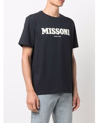 dunkelblaues und weißes bedrucktes T-Shirt mit einem Rundhalsausschnitt von Missoni