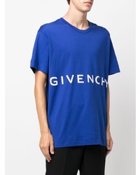 dunkelblaues und weißes bedrucktes T-Shirt mit einem Rundhalsausschnitt von Givenchy