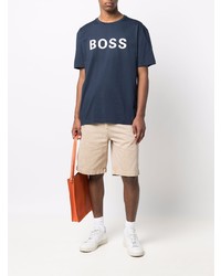 dunkelblaues und weißes bedrucktes T-Shirt mit einem Rundhalsausschnitt von BOSS