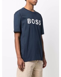 dunkelblaues und weißes bedrucktes T-Shirt mit einem Rundhalsausschnitt von BOSS