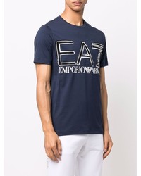 dunkelblaues und weißes bedrucktes T-Shirt mit einem Rundhalsausschnitt von Ea7 Emporio Armani