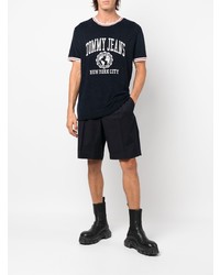 dunkelblaues und weißes bedrucktes T-Shirt mit einem Rundhalsausschnitt von Tommy Jeans