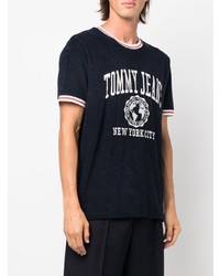 dunkelblaues und weißes bedrucktes T-Shirt mit einem Rundhalsausschnitt von Tommy Jeans