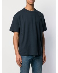 dunkelblaues und weißes bedrucktes T-Shirt mit einem Rundhalsausschnitt von Balenciaga