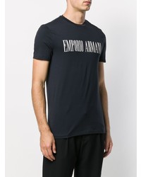 dunkelblaues und weißes bedrucktes T-Shirt mit einem Rundhalsausschnitt von Emporio Armani