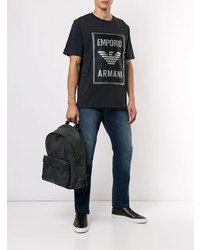 dunkelblaues und weißes bedrucktes T-Shirt mit einem Rundhalsausschnitt von Emporio Armani