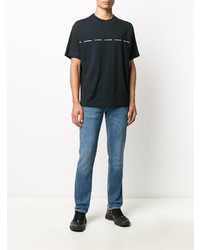 dunkelblaues und weißes bedrucktes T-Shirt mit einem Rundhalsausschnitt von Acne Studios