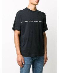 dunkelblaues und weißes bedrucktes T-Shirt mit einem Rundhalsausschnitt von Acne Studios