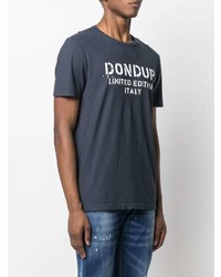 dunkelblaues und weißes bedrucktes T-Shirt mit einem Rundhalsausschnitt von Dondup