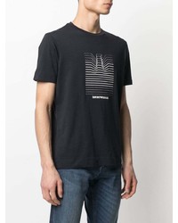 dunkelblaues und weißes bedrucktes T-Shirt mit einem Rundhalsausschnitt von Emporio Armani