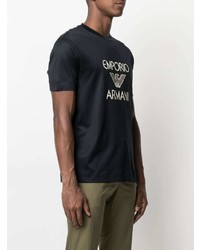 dunkelblaues und weißes bedrucktes T-Shirt mit einem Rundhalsausschnitt von Emporio Armani