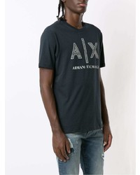 dunkelblaues und weißes bedrucktes T-Shirt mit einem Rundhalsausschnitt von Armani Exchange