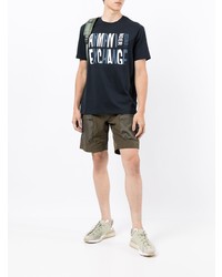 dunkelblaues und weißes bedrucktes T-Shirt mit einem Rundhalsausschnitt von Armani Exchange