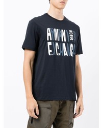 dunkelblaues und weißes bedrucktes T-Shirt mit einem Rundhalsausschnitt von Armani Exchange