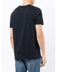 dunkelblaues und weißes bedrucktes T-Shirt mit einem Rundhalsausschnitt von Armani Exchange