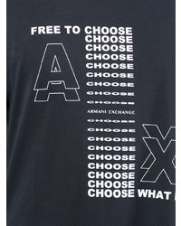 dunkelblaues und weißes bedrucktes T-Shirt mit einem Rundhalsausschnitt von Armani Exchange