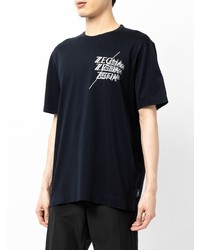 dunkelblaues und weißes bedrucktes T-Shirt mit einem Rundhalsausschnitt von Ermenegildo Zegna