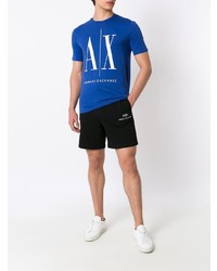 dunkelblaues und weißes bedrucktes T-Shirt mit einem Rundhalsausschnitt von Armani Exchange