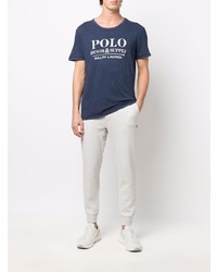 dunkelblaues und weißes bedrucktes T-Shirt mit einem Rundhalsausschnitt von Polo Ralph Lauren