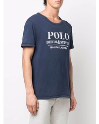 dunkelblaues und weißes bedrucktes T-Shirt mit einem Rundhalsausschnitt von Polo Ralph Lauren