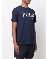 dunkelblaues und weißes bedrucktes T-Shirt mit einem Rundhalsausschnitt von Polo Ralph Lauren