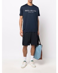 dunkelblaues und weißes bedrucktes T-Shirt mit einem Rundhalsausschnitt von Paul & Shark