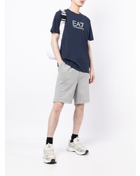 dunkelblaues und weißes bedrucktes T-Shirt mit einem Rundhalsausschnitt von Ea7 Emporio Armani