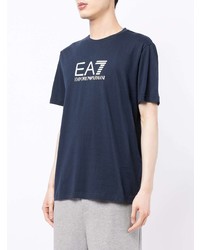 dunkelblaues und weißes bedrucktes T-Shirt mit einem Rundhalsausschnitt von Ea7 Emporio Armani