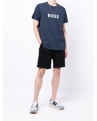 dunkelblaues und weißes bedrucktes T-Shirt mit einem Rundhalsausschnitt von BOSS