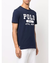 dunkelblaues und weißes bedrucktes T-Shirt mit einem Rundhalsausschnitt von Polo Ralph Lauren