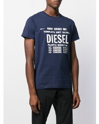 dunkelblaues und weißes bedrucktes T-Shirt mit einem Rundhalsausschnitt von Diesel