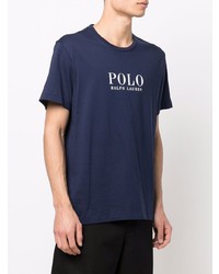 dunkelblaues und weißes bedrucktes T-Shirt mit einem Rundhalsausschnitt von Polo Ralph Lauren