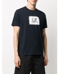 dunkelblaues und weißes bedrucktes T-Shirt mit einem Rundhalsausschnitt von C.P. Company