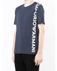 dunkelblaues und weißes bedrucktes T-Shirt mit einem Rundhalsausschnitt von Emporio Armani