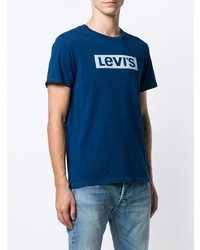 dunkelblaues und weißes bedrucktes T-Shirt mit einem Rundhalsausschnitt von Levi's