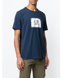 dunkelblaues und weißes bedrucktes T-Shirt mit einem Rundhalsausschnitt von CP Company