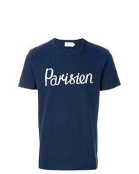 dunkelblaues und weißes bedrucktes T-Shirt mit einem Rundhalsausschnitt von MAISON KITSUNÉ