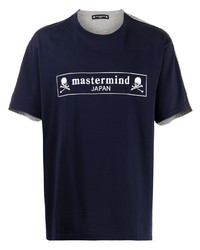 dunkelblaues und weißes bedrucktes T-Shirt mit einem Rundhalsausschnitt von Mastermind Japan