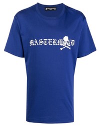 dunkelblaues und weißes bedrucktes T-Shirt mit einem Rundhalsausschnitt von Mastermind Japan