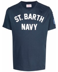 dunkelblaues und weißes bedrucktes T-Shirt mit einem Rundhalsausschnitt von MC2 Saint Barth