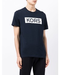 dunkelblaues und weißes bedrucktes T-Shirt mit einem Rundhalsausschnitt von Michael Kors