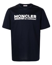 dunkelblaues und weißes bedrucktes T-Shirt mit einem Rundhalsausschnitt von Moncler